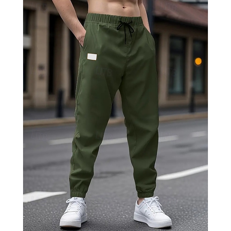 Men's Cargo Pants Joggers Trousers Pocket Drawstring Elastic Waist Plain Wearable Outdoor Daily Camping & Hiking Fashion Classic Dark Khaki Black4