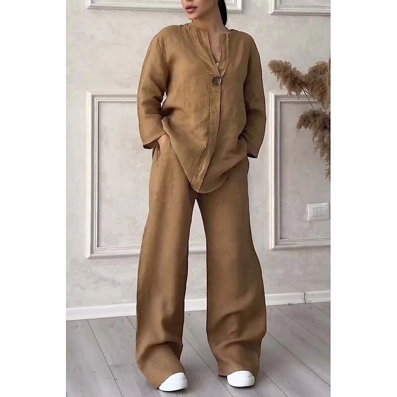 Women's Sets Pure Color Casual Comfort Home Daily Breathable Shirt Pant Summer Spring Home Outfits2