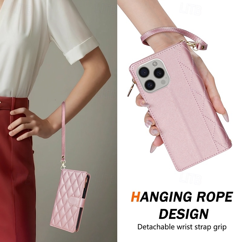 Phone Case For iPhone 17 Pro Max 17 Air 16 15 14 Pro Max Plus 13 12 11 Pro Max Mini Wallet Case Magnetic Zipper with Lanyard Retro Geometric Pattern TPU PU Leather2