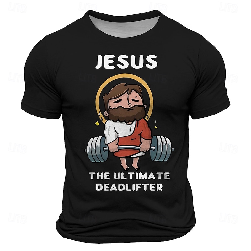 Men's Funny Jesus Christian T Shirt Short Sleeve T shirt 3D Print Crew Neck Shirt Retro Vintage Casual Street Style Sports Outdoor Holiday Going out Lake Blue Black White Spring & Summer Clothing