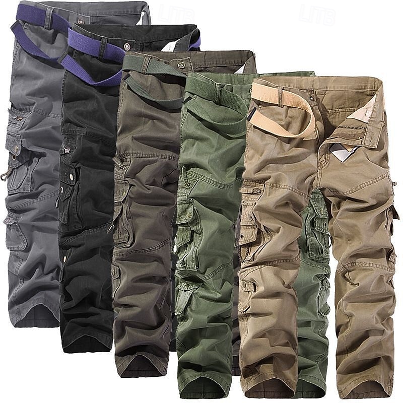 Men's Cargo Pants Tactical Pants Trousers Buttons Multi Pocket Plain Wearable Outdoor Daily Camping & Hiking Fashion Classic ArmyGreen Black