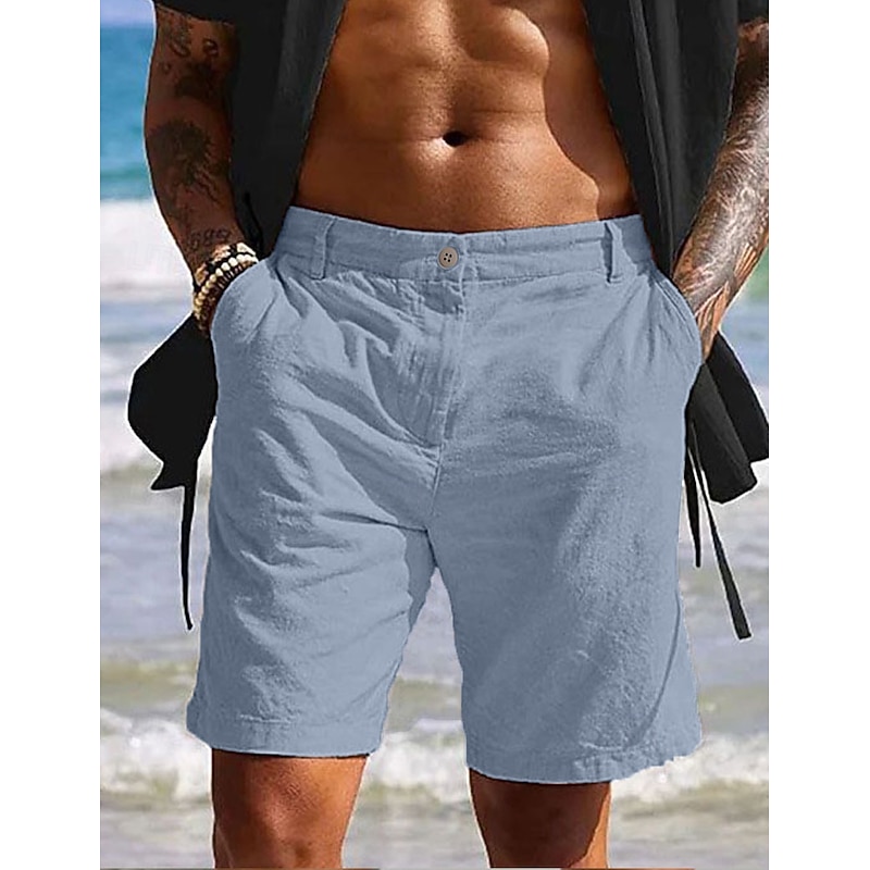 Men's Shorts Linen Shorts Summer Shorts Beach Shorts Pocket Plain Comfort Soft Outdoor Daily Going out Fashion Casual White Blue3