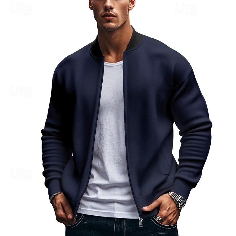 Men's Lightweight Jacket Varsity Jacket Daily Vacation Breathable Patchwork Spring & Fall Color Block Fashion Classic Stand Collar Regular Black Yellow Red Navy Blue Royal Blue Jacket 23