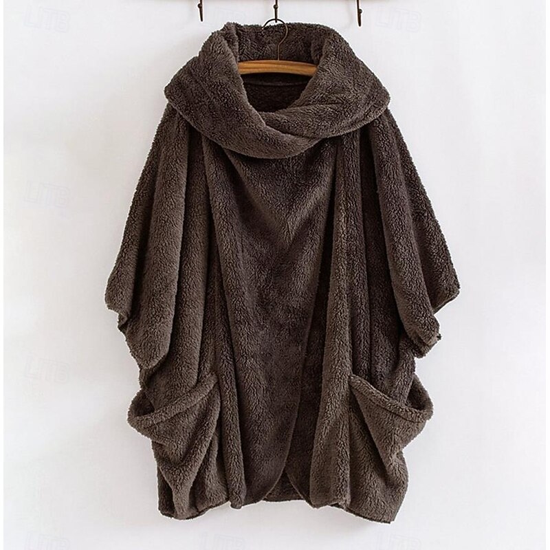 Women's Winter Coat Athleisure Holiday Daily Wear Fall Winter Regular Coat Loose Fit Stylish Casual Jacket Long Sleeve Solid Color Irregular Hem Black Red Brown