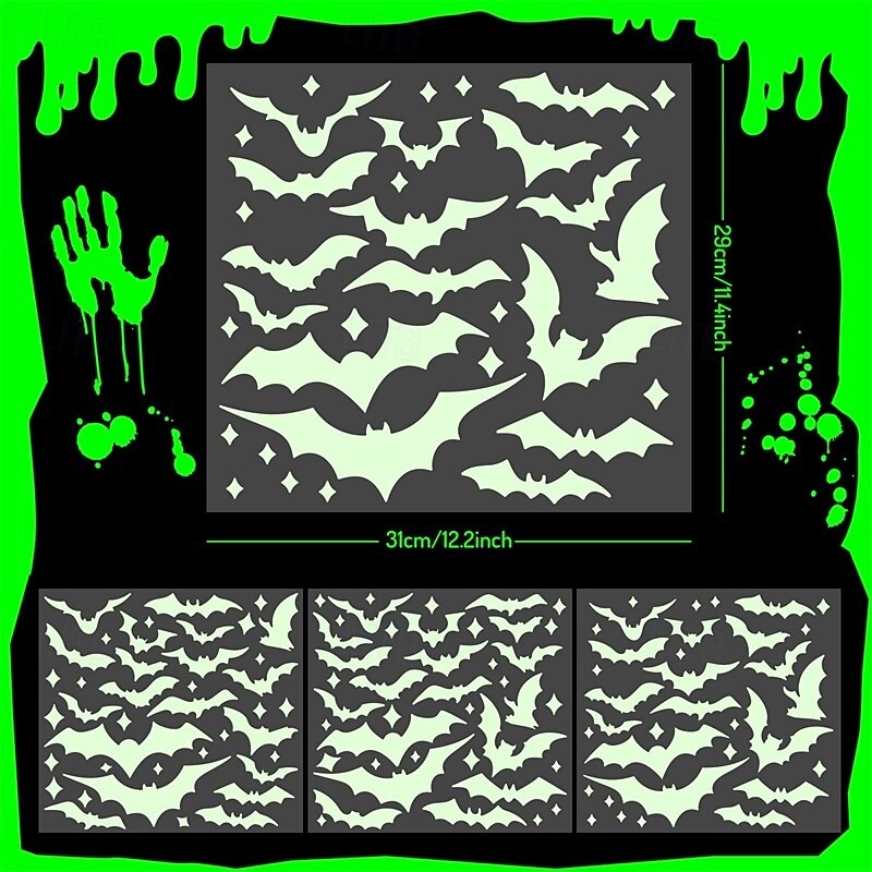 Halloween Glow-in-the-Dark Green Bat PET Stickers Bat Shape Elements4