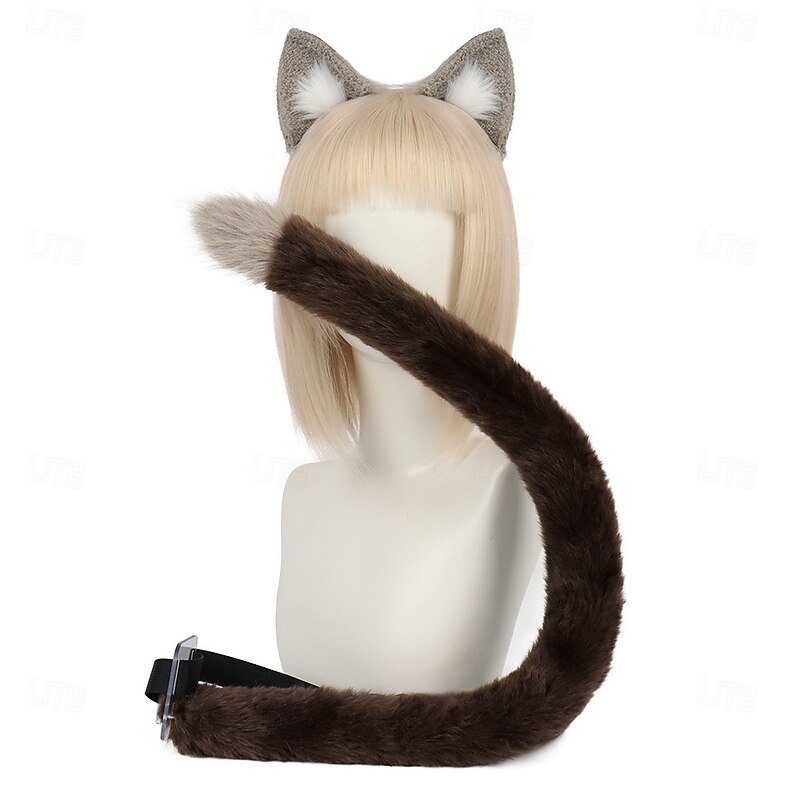1/ 2pc Cat Ear Clips and Tail Set Animal Ears Hair Clip Foxes/Wolf/Cat Tail Carnival Costumes Anime Cosplay Dropship4