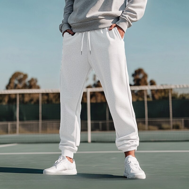 Men's Fleece Pants Sweatpants Joggers Workout Pants Track Pants Pocket Elastic Waist Solid Color Lightweight Full Length Casual Daily Trousers Athletic White Navy Blue Micro-elastic2