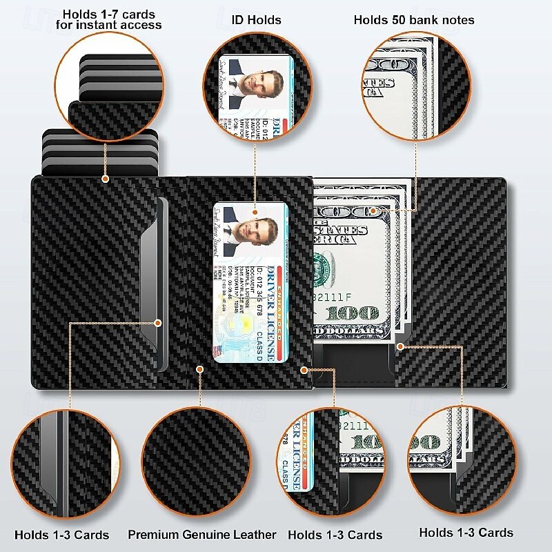 Wallet for Men Credit Card Holder RFID Blocking Pop up Card Case Slim 9-14 Card Capacity ID Window