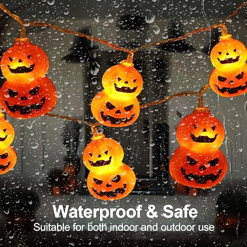 Halloween Light Up Pumpkin String Lights 10/20Led Jack O Lantern Waterproof Battery Powered Lights for Indoor Outdoor Bedroom Holiday Party Halloween Decoration3