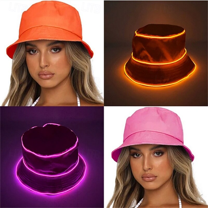 LED Luminous Fisherman Hat Men and Women Solid Color Flat Top Sun Hat