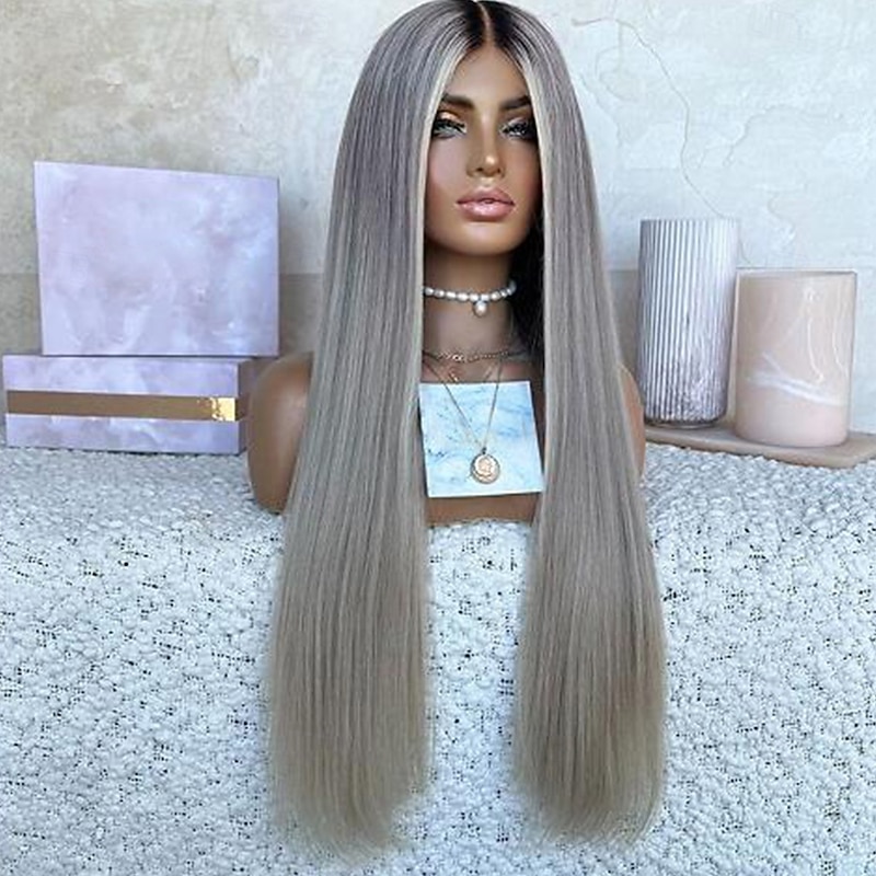 Remy Human Hair 13x4 Lace Front Wig Middle Part Brazilian Hair Silky Straight Multi-color Wig 130% 150% Density with Baby Hair Highlighted / Balayage Hair Natural Hairline For Women Long Human Hair3
