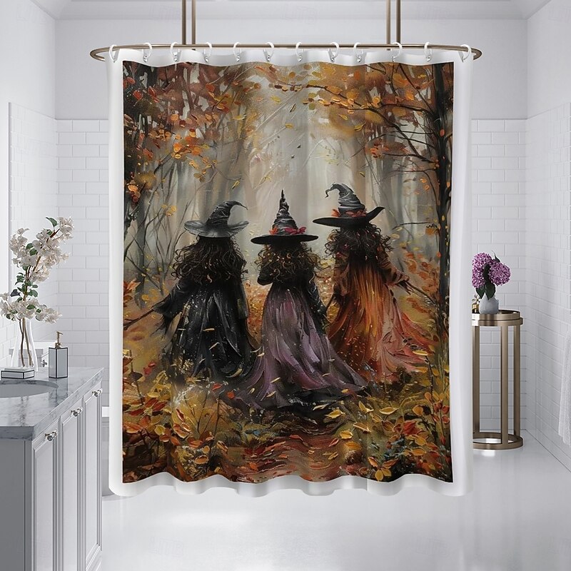 Halloween Flower Witch Shower Curtain Modern Machine Washable Waterproof Polyester Fabric Used for Bathroom Decoration Bathtub with 12 Hooks4