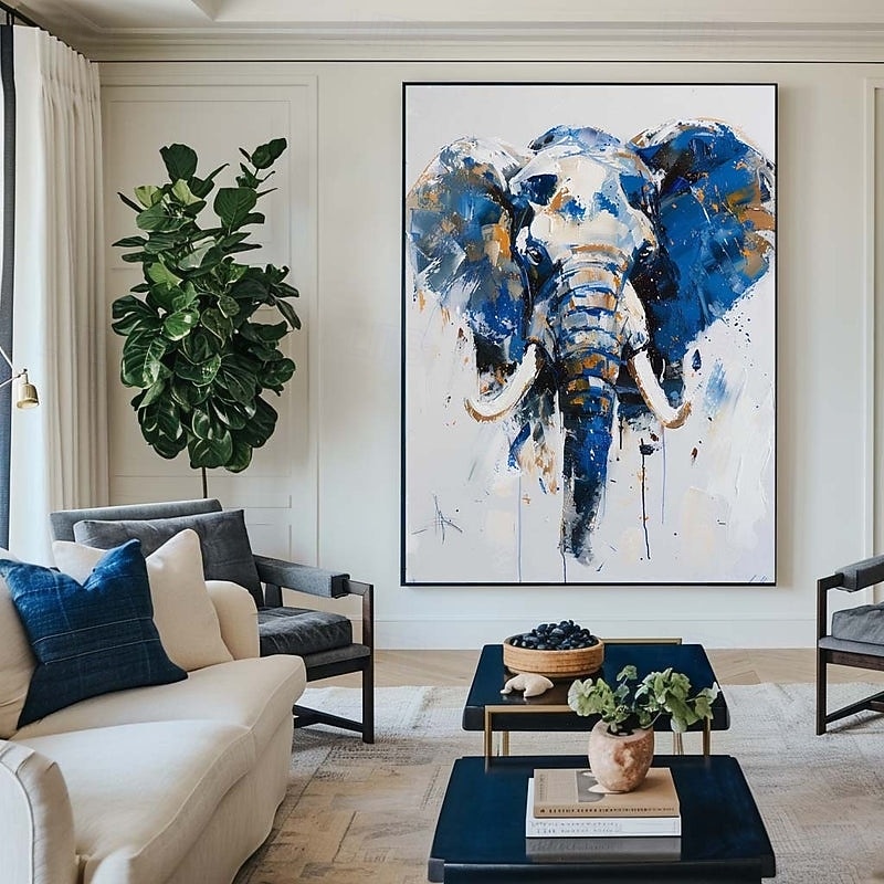 Hand Painted Impressionist Elephant Oil Painting On Canvas- Contemporary Multi-colored Safari Animal oil painting Fine Art WHAT BRILLIANT COLORS Elephant painting for bedroom office wall decoration2