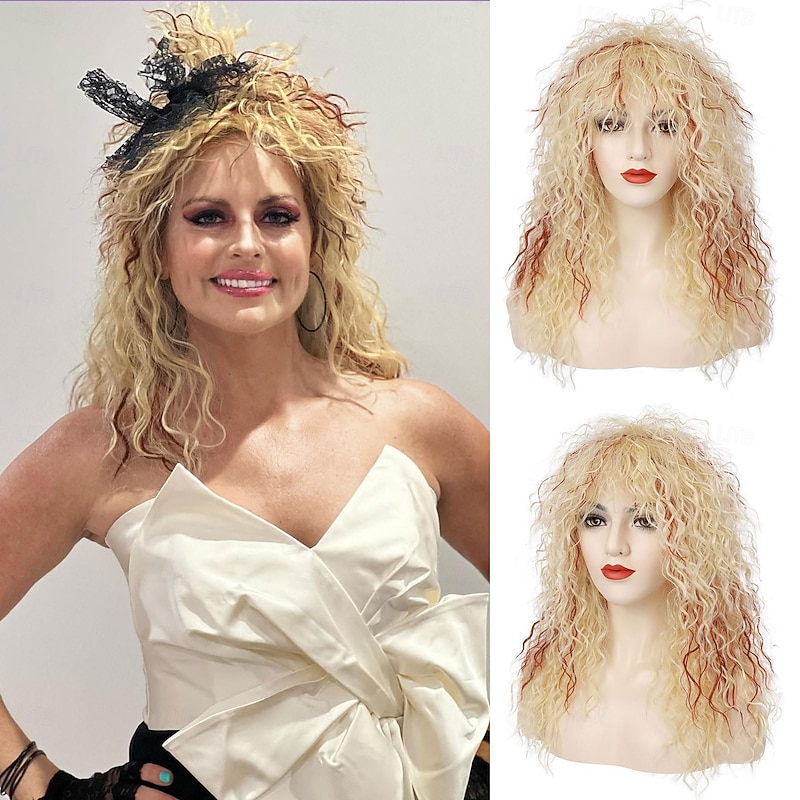 80s Rocker Wig for Men and Women Mullet Wig Long Curly Heavy Metal Funny Wig for Singer Costume Cosplay Carnival 70s Retro Party Hippies Karaoke Halloween Wigs