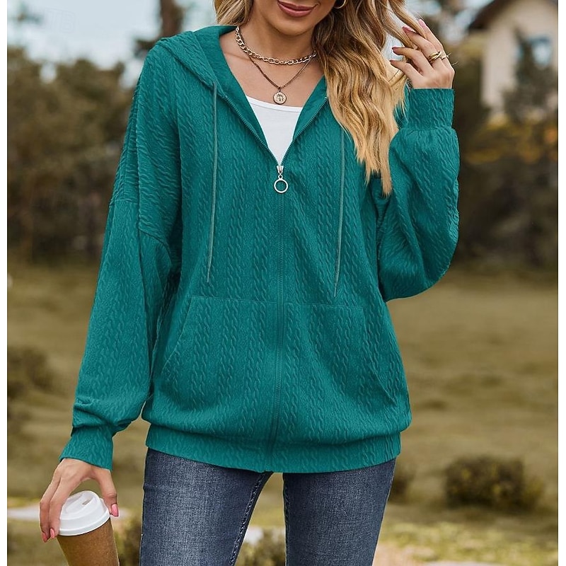 Women's Zip Up Hoodie Sweatshirt Modern Plain Dailywear Sports Hooded Zipper Pocket Loose Fit Long Sleeve White Red Blue Green Fall Winter3
