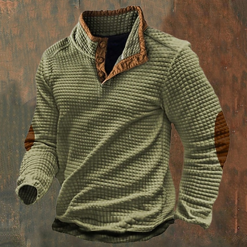 Men's Sweatshirt Waffle Sweatshirt Yellow Green Standing Collar Color Block Color Block Ribbed Textured Sports & Outdoor Daily Holiday Polyester Streetwear Basic Casual Spring &  Fall Clothing Apparel2
