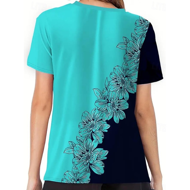 Women's T Shirt Casual Print Short Sleeve Regular Tops Daily Black Pink Blue Sky Blue Summer3