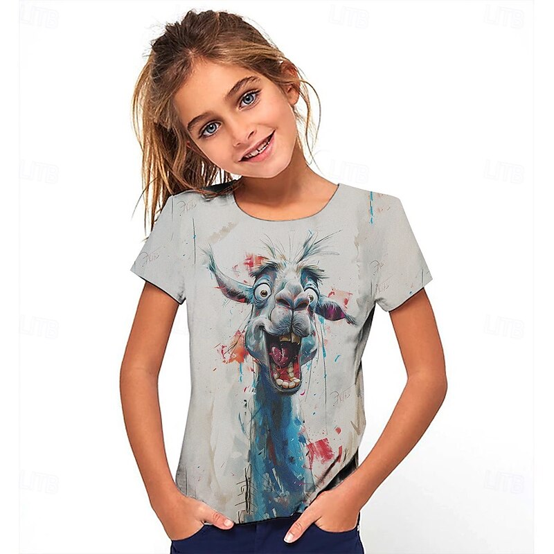 Girls' 3D Graphic Cartoon T shirt Tee Short Sleeve Summer Spring Fashion Basic Kids 4-12 Years Crew Neck Outdoor Casual Daily Regular Fit4