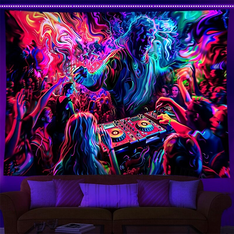 Blacklight Tapestry UV Reactive Glow in the Dark Glow Party DJ Music Festival Psychedelic Trippy Misty Hanging Tapestry Wall Art Mural for Living Room Bedroom4