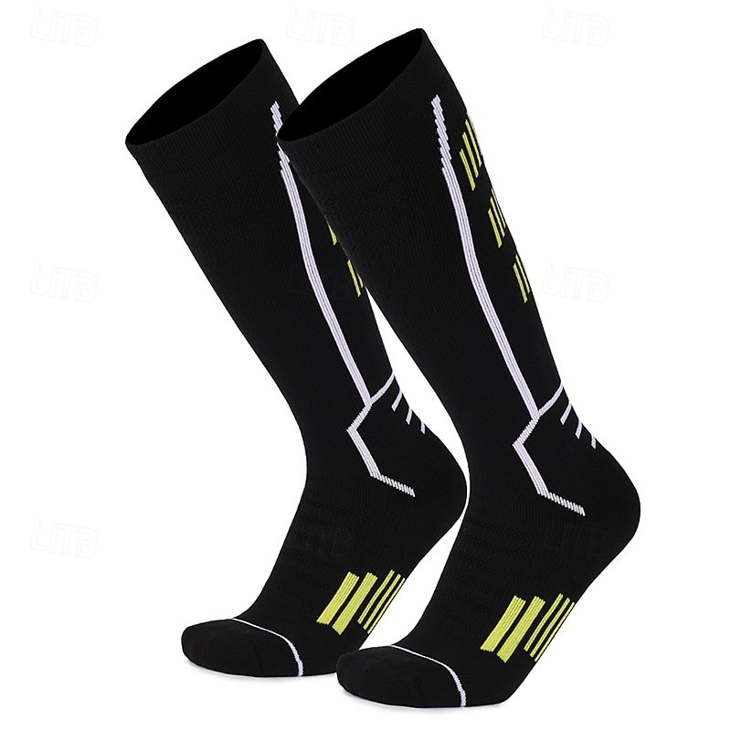 Unisex Socks Compression Socks Bike Socks Sports Socks Athletic Socks Camping / Hiking Outdoor Exercise Cycling / Bike Bike / Cycling Anti-Slip Warm Non-Skid 1 Pair Stripes Cotton Black White Brown3
