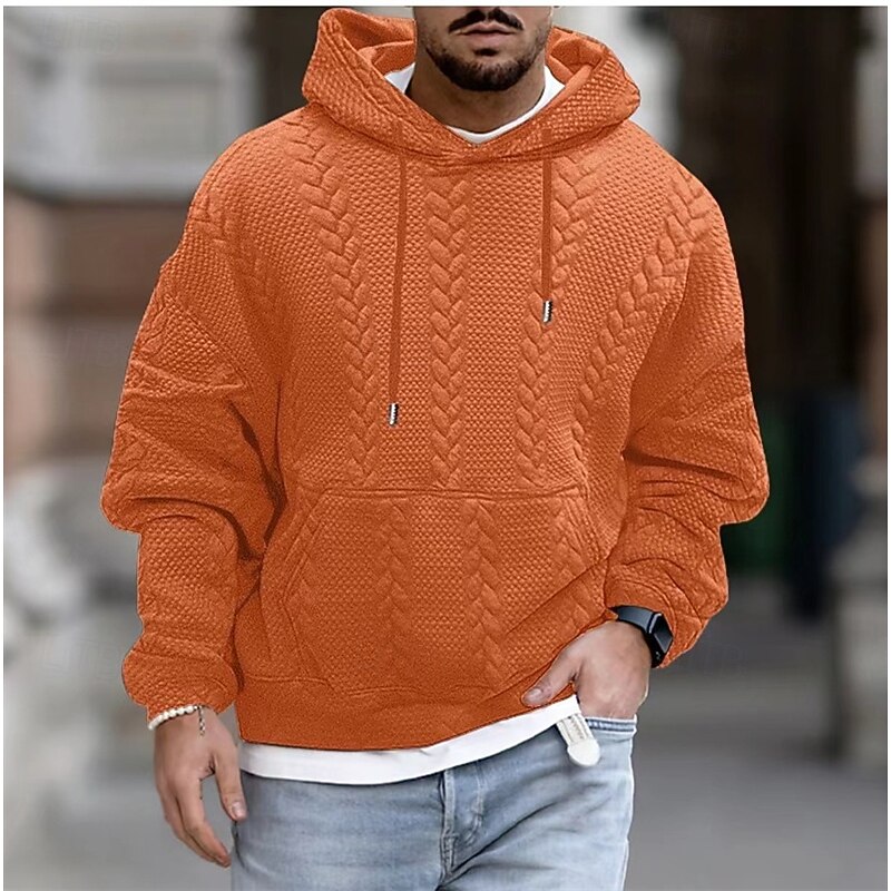 Men's Hoodie Black White Blue Orange Gray Hooded Plain Jacquard Pocket Ribbed Textured Sports & Outdoor Daily Holiday Polyester Textured Streetwear Basic Casual Spring &  Fall Clothing Apparel Hoodies2