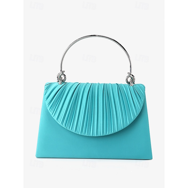 Women's Clutch Evening Bag Wristlet Polyester Lace Party Wedding Party Chain Wrinkles Metal handle Large Capacity Lightweight Solid Color Blue