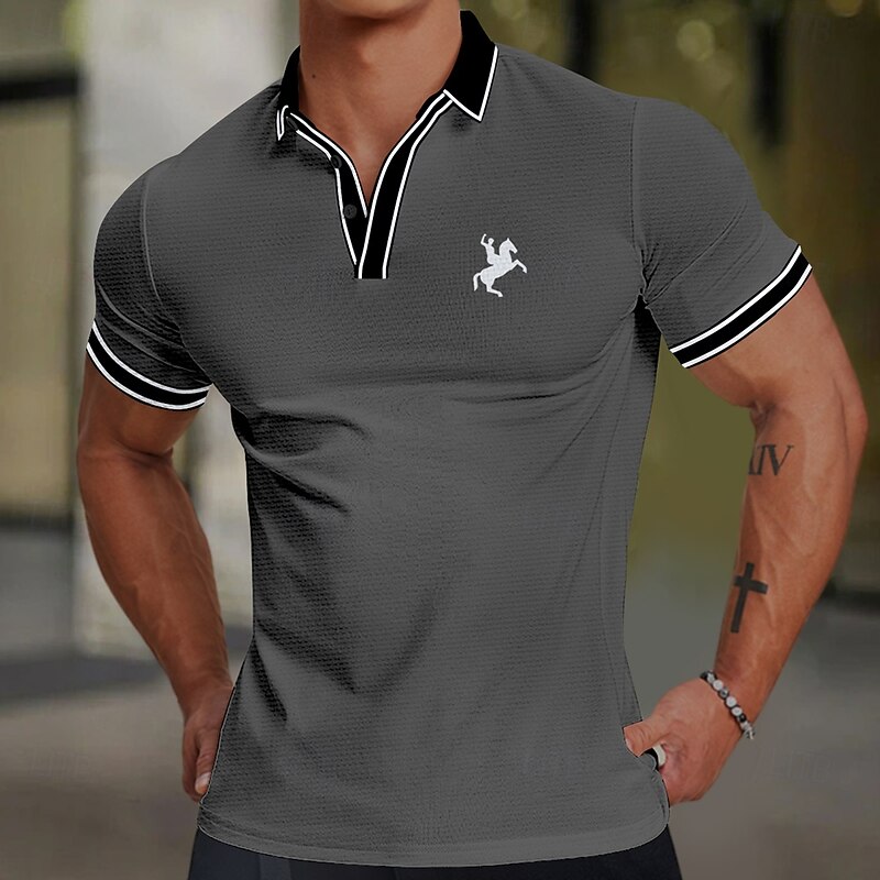 Men's Waffle Polo Shirts Golf Shirt Short Sleeve Polo Shirts Collared Shirts Casual Vacation Wear Party Outfits Buttons 3D Print Spring & Summer Blue Orange Gray3