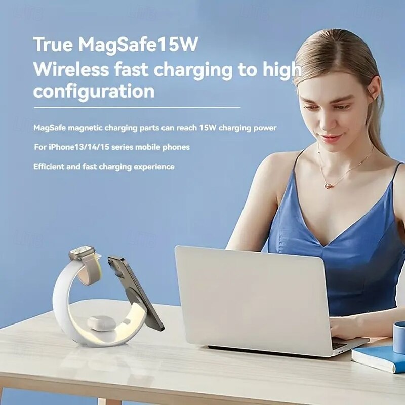 LED Smart Light Magnetic Five-in-one Wireless Charger, The Moonlight Lamp With Touch Wake-up Function, Supports Wireless Charging Of Headphones, Mobile Phones, And Smartwatches4