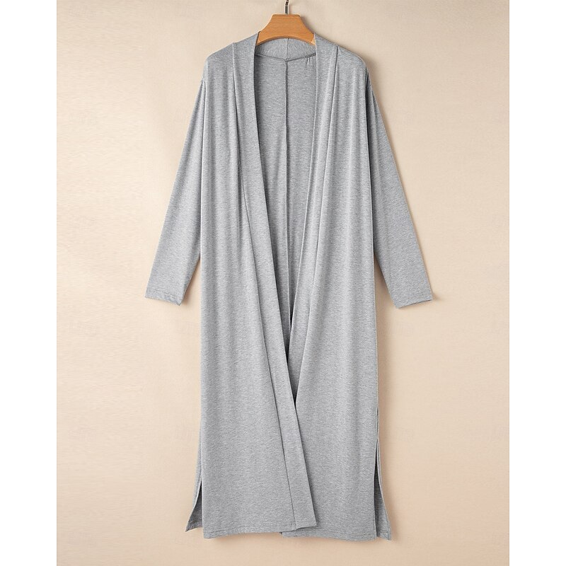 Women's Loungewear Pajama Set Casual Comfort Home Daily Comfort Long Sleeve Cardigan Pant Elastic Waist Spring Fall Gray Home Outfits2