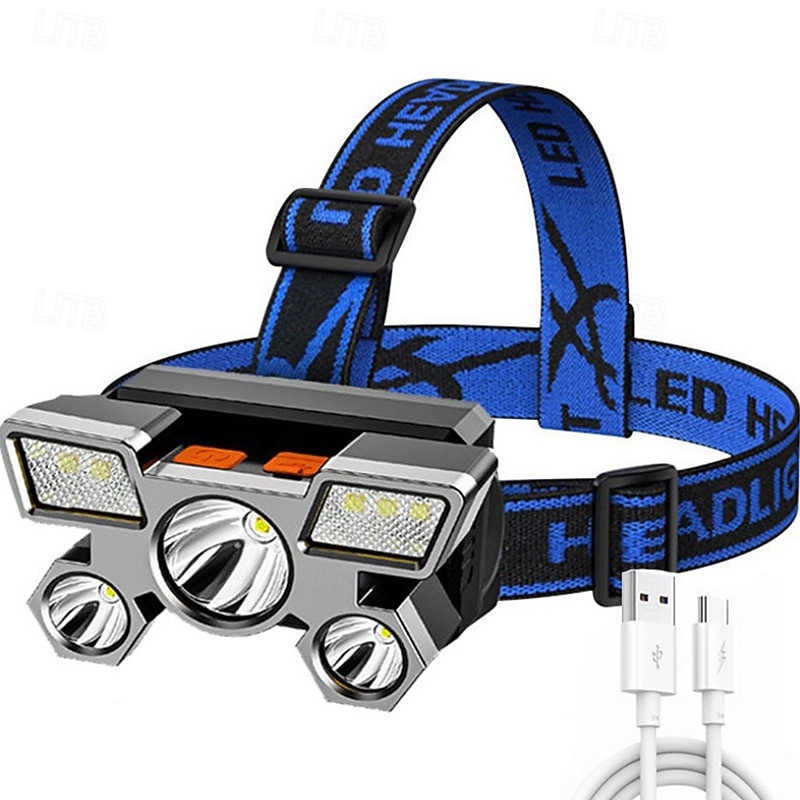 USB Rechargeable LED Head Lamp, Portable 5 LEDs Headlight Torch Work Light for Travel, Camping, Fishing, Hunting Outdoor Camping Adventure2