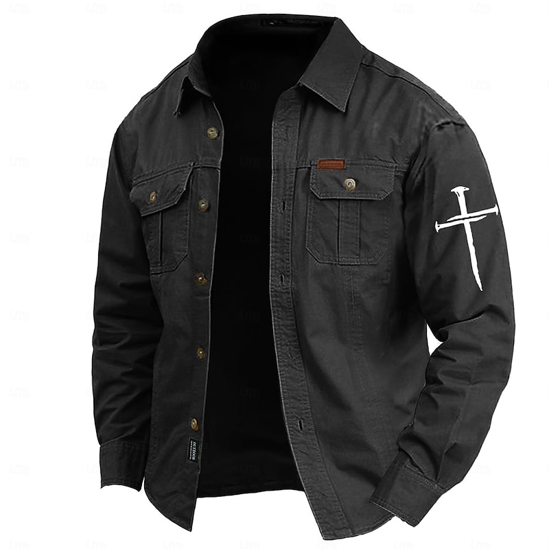 Men's Cross Work Shirt Western Shirt Cargo Shirt Long Sleeve Casual Tactical Sports & Outdoor Going out Winter Spring &  Fall Turndown Print Black Army Green Blue Gray3