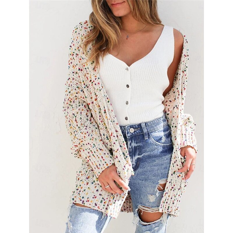 Women's Cardigan Casual Sweater Casual Soft Paisley Ribbed V Neck Knitted Long Sleeve Regular Tops Knit Outdoor Daily Weekend Beige Fall Winter