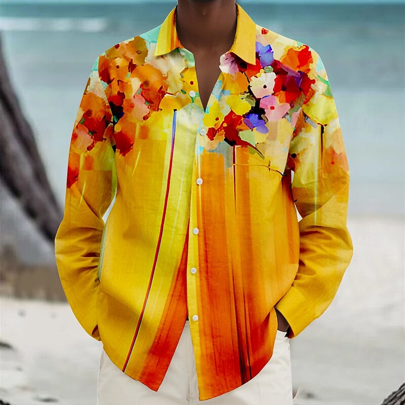 Men's Floral Tropical Flowers Beach Shirt Summer Hawaiian Shirt Button Up Shirt Long Sleeve Shirt Collared Shirts Hawaiian Casual Vacation Daily Yellow Red Blue S M L