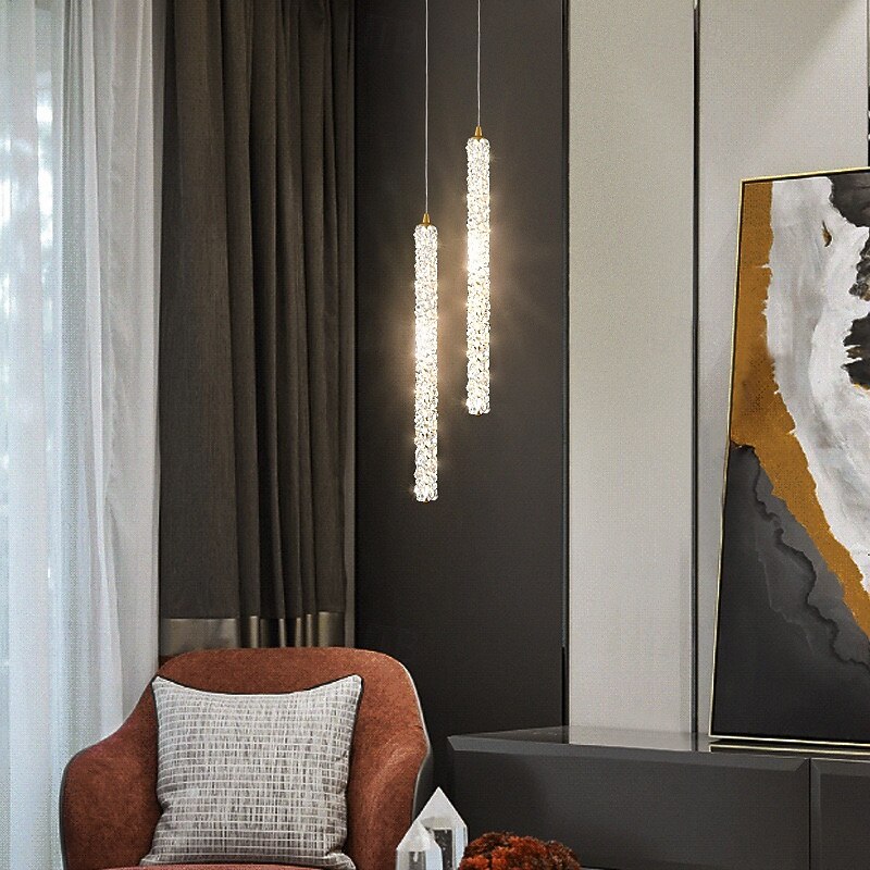 LED Pendant Light Warm White 53cm 1-Light Nordic Crystal Bedside Long Tube Crystal Hanging Lamp Kitchen Island Adjustable Height Suspension Lamp Bedside Hanging Light Decor for Living Room Balcony 110-240V2