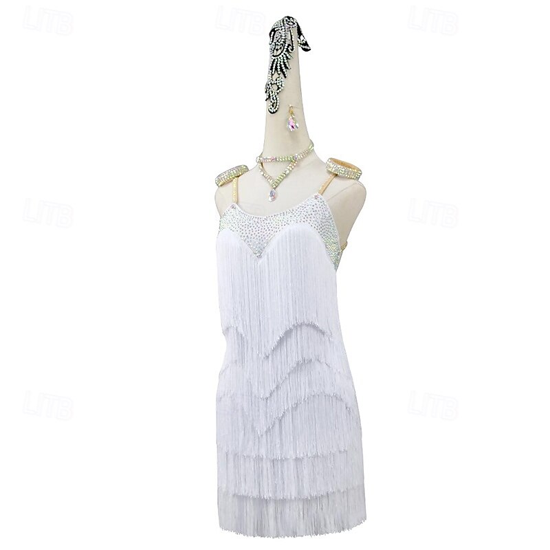 Latin Dance Dress Rhinestone Tassel Women's Performance Clothes Sleeveless Rumba Salsa Chacha Stage Costume - Main Image