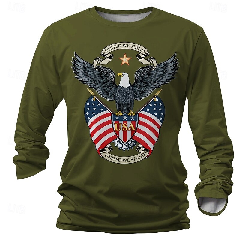 Veterans Day Men's Patriot Patriotic Veteran American US Flag Eagle T shirt Henley Shirt Long Sleeve T shirt 3D Print Crew Neck Shirt Designer Retro Vintage Street Casual Daily Black White Blue4