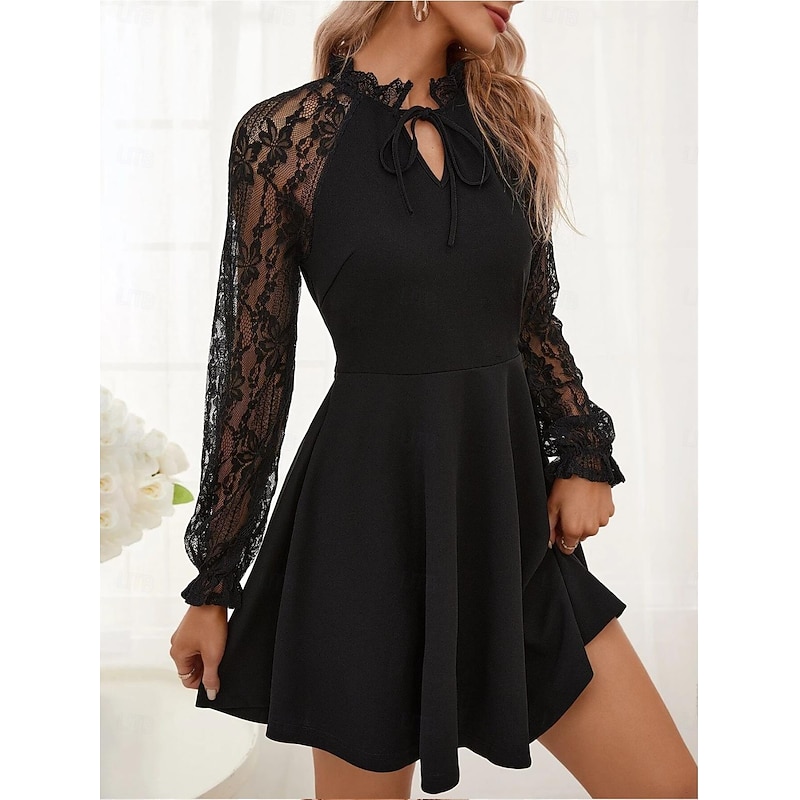 Women's Mini Dress Black Dress Cocktail Dress Blazer Dress Formal Dress Elegant Party Gothic Daily Holiday Regular Fit Plain Long Sleeve V Neck Black Spring Fall