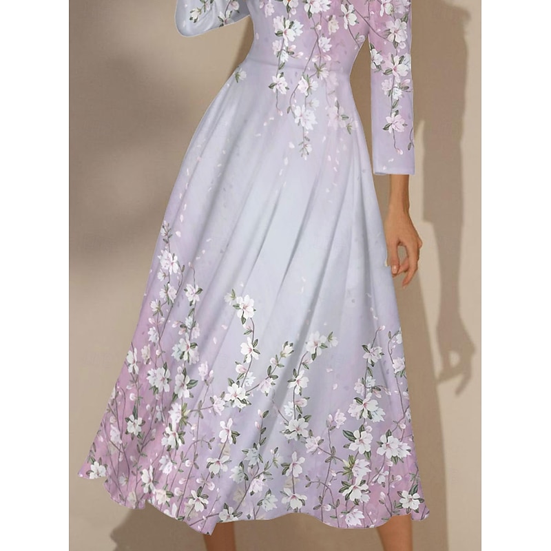 Women's Maxi Dress Swing Dress Semi Formal Dress Floral Dress Print Dress Fashion Streetwear Modern Formal Outdoor Vacation Regular Fit Floral 3/4 Length Sleeve V Neck Yellow Pink Blue3