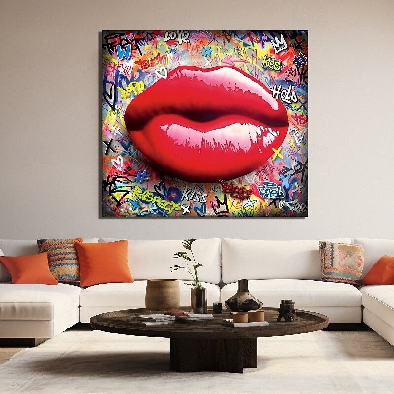 Pop art oil painting handpainted Abstract Lips Paintings On Canvas handpainted Rich Textured Acrylic Painting Modern Wall Art HandPainted Street art Artwork painting for Living Room bedroom Wall Decor4