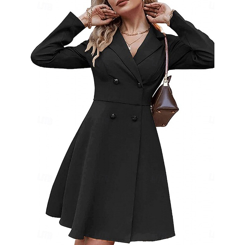 Women's Little Black Dress Blazer Dress Elegant Workfashion Mini Dress Button Lapel Long Sleeve Plain Regular Fit Black Blue Khaki Spring Fall S M L XL3