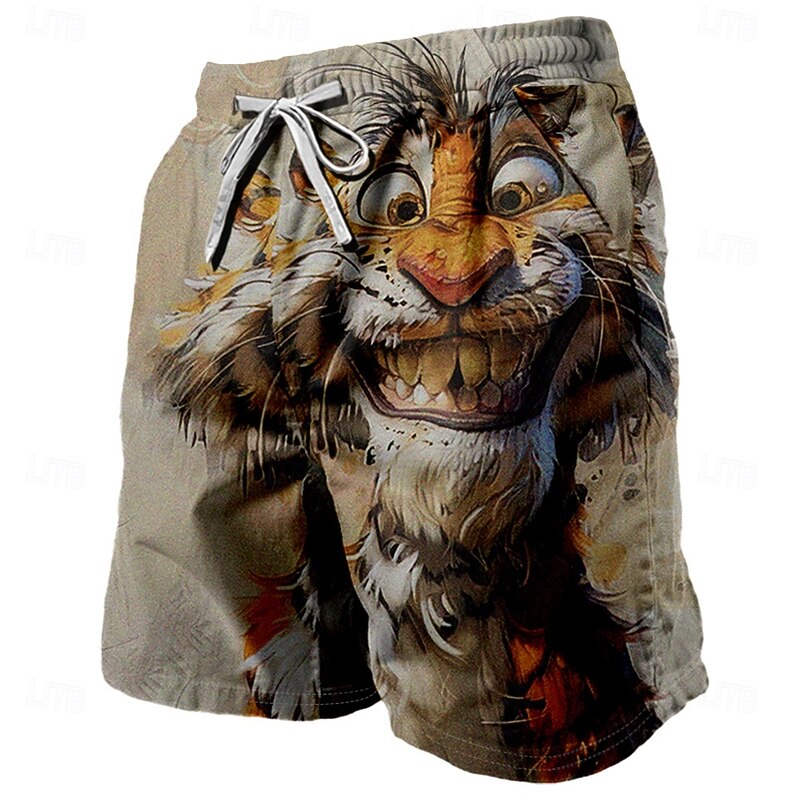 Men's Animal Tiger Sweat Shorts Beach Shorts Terry Shorts Mid Waist Vintage Casual Daily Holiday Streetwear Drawstring Elastic Waist 3D Print Designer Clothing Apparel