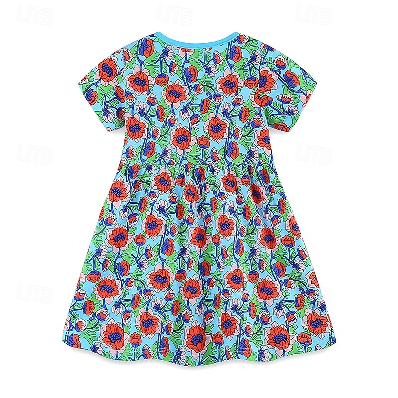 Easter Girls' 3D Flower Dress Short Sleeve Summer Vacation Daily Holiday Princess Beautiful Sweet Little Kids(4-7ys) 4-7 Years Casual Dress A Line Dress Knee-length Regular Fit2