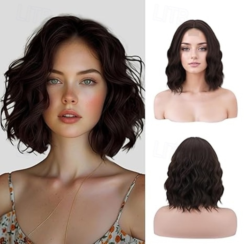 Short  Wigs Wavy Curly Bob Wig Shoulder Length Middle Part Wigs Natural Looking Synthetic Blonde Hair Wigs for Women Daily Party Use3