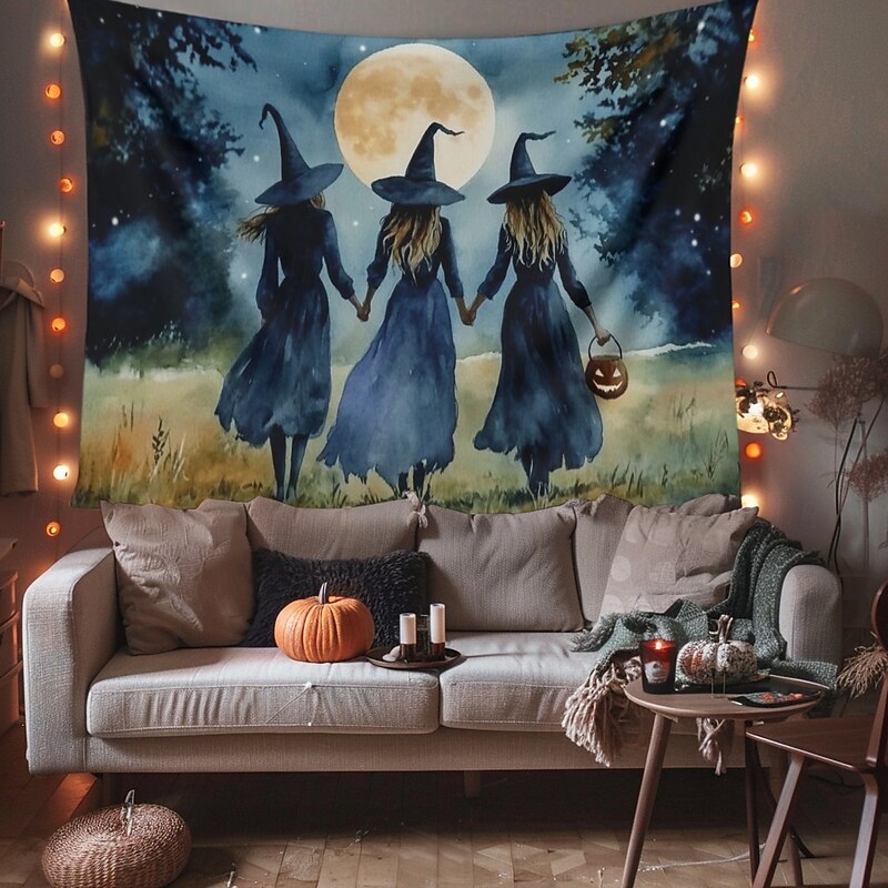 Halloween Decorations Three Witches Hanging Tapestry Wall Art Large Tapestry Mural Decor Photograph Backdrop Blanket Curtain Home Bedroom Living Room Decoration Zombie Bride Bloody Hand4