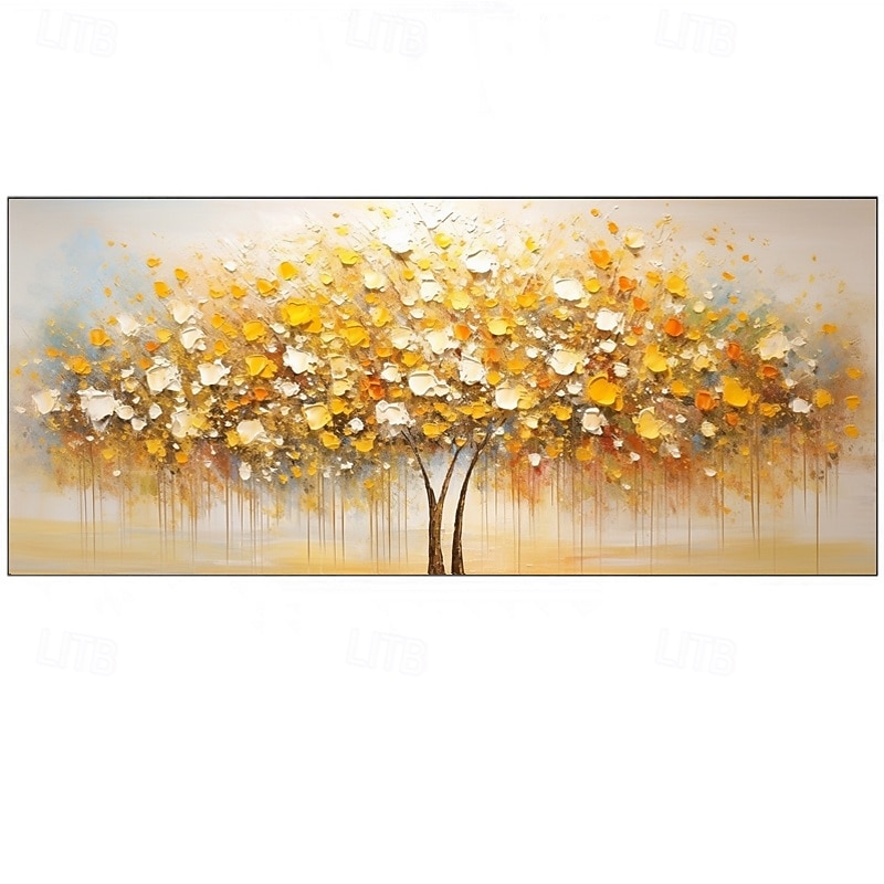 Handmade Original Golden Tree Painting Fall Decor Thick Oil Painting Tree Of Life Art Flower Wall Art Large Tree Paintings No Frame2