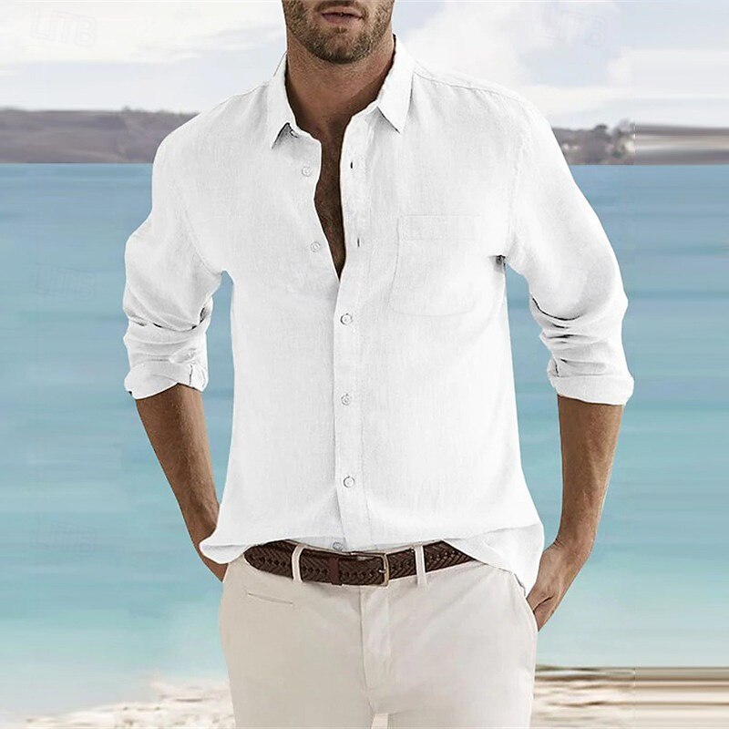 Men's Linen Shirt Summer Shirt Beach Wear Button Up Shirt Graphic Prints Vacation Curise White Blue Brown Green Long Sleeve Turndown Spring Autumn / Fall Clothing Apparel Button-Down