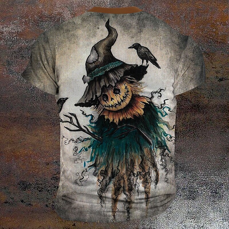 Halloween Men's Pumpkin Straw Reaper T Shirt Henley Shirt Short Sleeve T shirt 3D Print Henley Shirt Designer Retro Vintage Street Casual Daily Khaki Summer Spring Clothing Apparel S M L XL XXL XXXL2