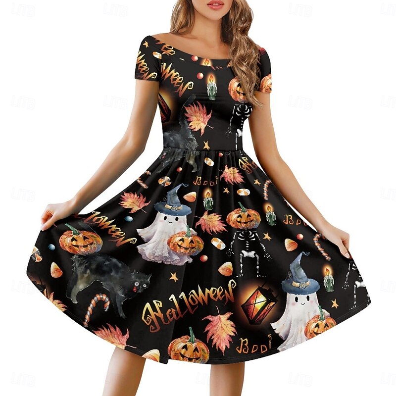 Pumpkin Grim Reaper Skull Skeleton Halloween Dress Costume Sexy Costume Dress Up Adults' Women's Carnival Party / Evening Easy Halloween Costumes Dress Up4