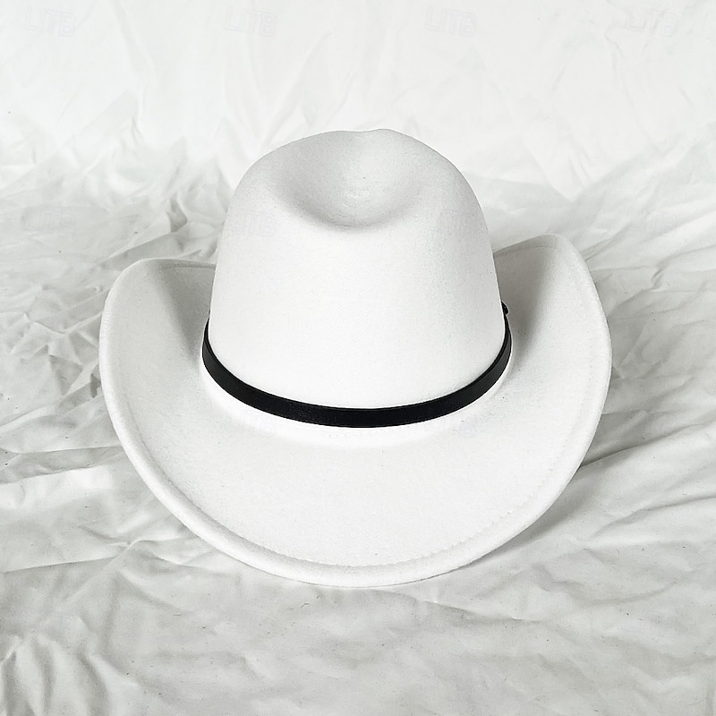 White Western Cowboy Hat Women's Men's Curly Cowboy Girl Fedora With Leather Fedora Toca Toca Rider Hat3