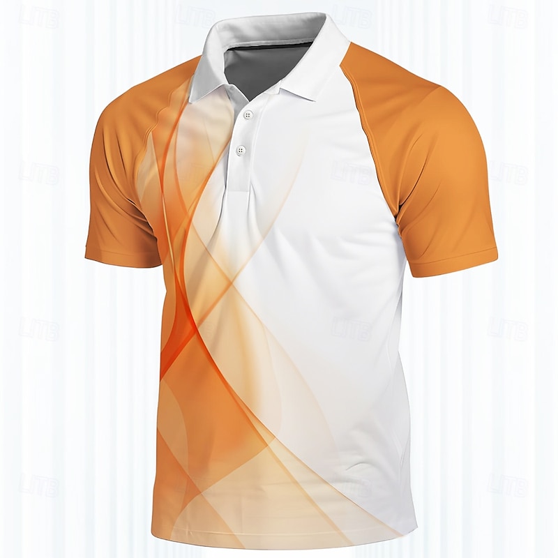 Men's Geometric Polo Shirts Golf Polos Shirts Short Sleeve Polo Shirts Collar Casual Vacation Dailywear Buttons 3D Print Summer Yellow